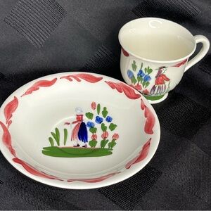 PV France Breton Woman Demitasse Cup and Saucer- Quimper